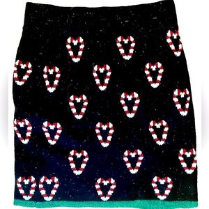 Women’s Christmas Candy Cane Hearts Sweater Skirt Size Medium